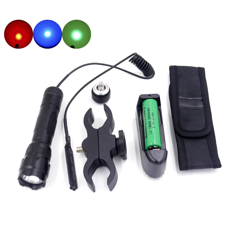 

Outdoor Fishing Hunting Flashlgiht Green Blue Red Light 502B LED torch lamp linternas lanterna+remote switch 18650 charger mount