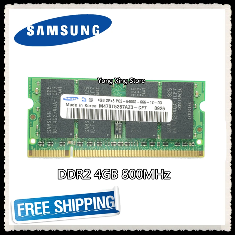 

Samsung Laptop memory 4GB PC2-6400 DDR2 800MHz Notebook computer RAM 4G 800 6400S 200-pin SO-DIMM