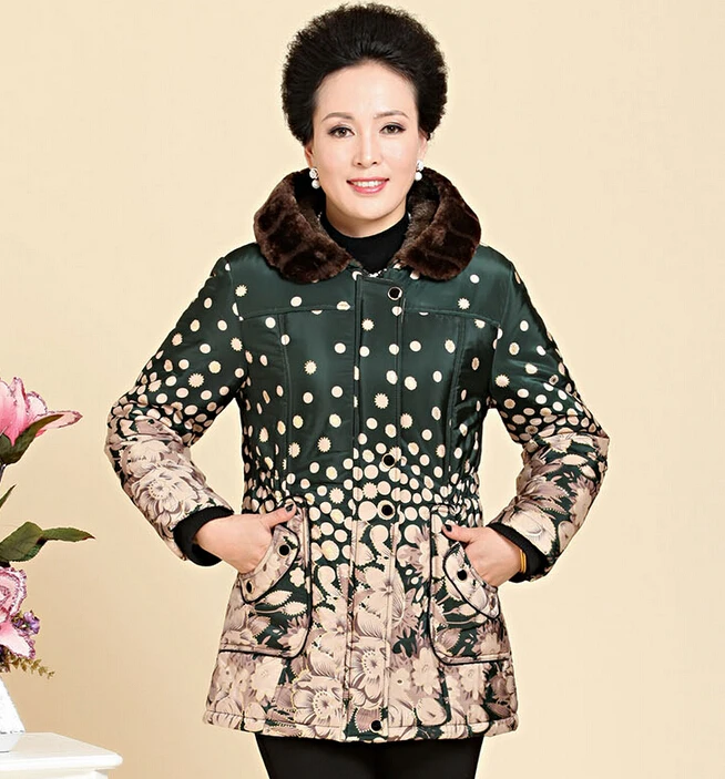 New Middle age winter jacket women Warm printed Wadded jackets mother Clothing Cotton padded winter coat