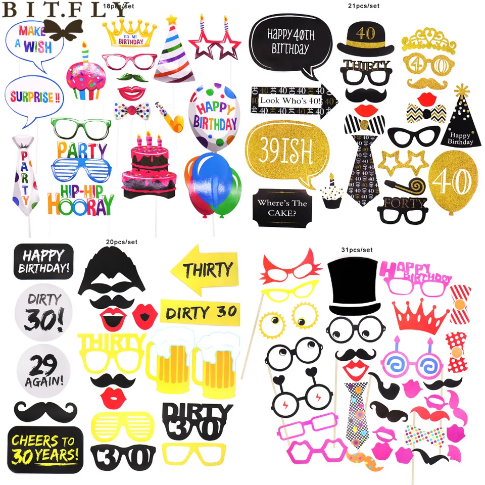 31 Pieces Accessoires De Cabine Photo Pour Fete D Anniversaire De 30 Ans Cadre Photo Masques Amusants Decorations Levre Et Moustache Aliexpress