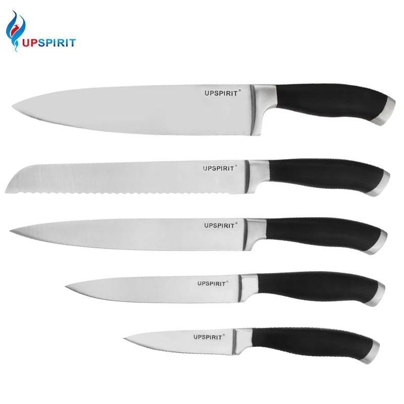 Hot 5Pcs/set Stainless Steel Kitchen Knives POM Black Handle Bread Chef