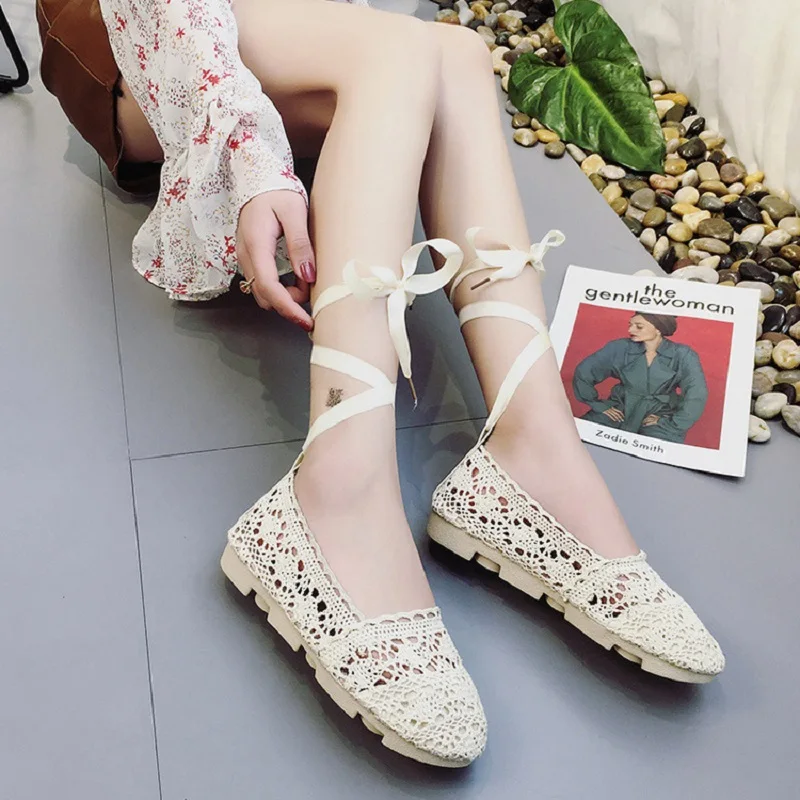 Spring Fashion Hollow Ankle Strap Women Flats Shoes Peas Shoes