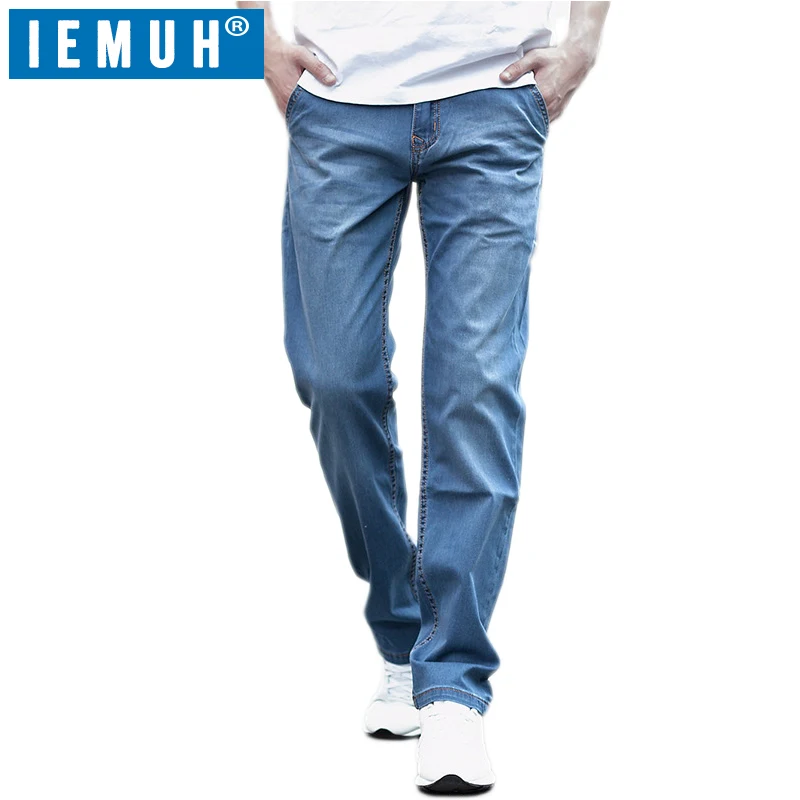 IEMUH Plus Size Man Jeans Denim Casual Middle Waist Loose Long Pants Male Solid Straight For Men Classical 28-48 | Мужская одежда