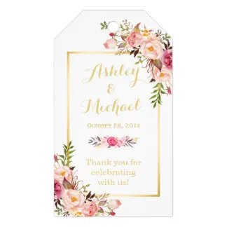 

2x3.5inch Elegant Chic Floral Gold Wedding Thank You Gift Tags
