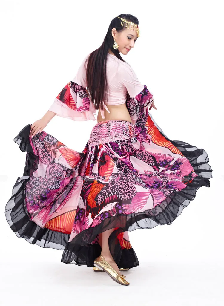 720 Degree Flower Printed Gypsy Skirt Belly Dance Tribal Clothing Bellydance Costume Flamenco Clothes Spanish Stage Show Egypt - Image 3
