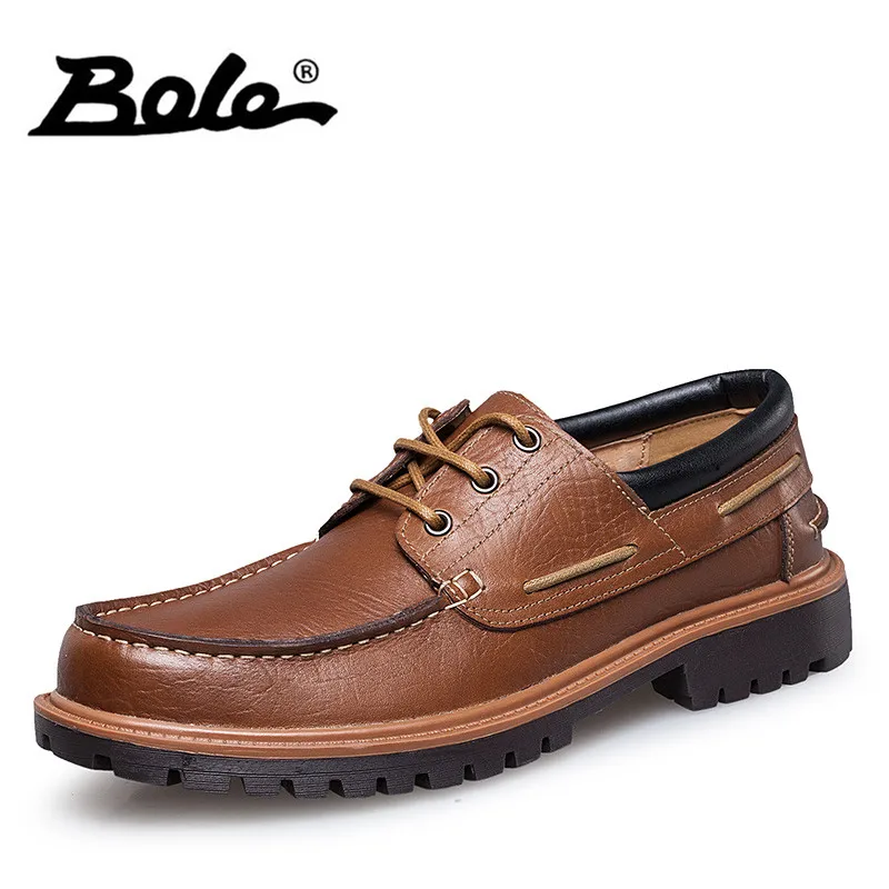 

BOLE 2017 New Handmade Casual Leather Men Shoes Fashion Design Lace Up Men Tooling Shoes Flat Round Toe Shoes Men Big Size 36-47