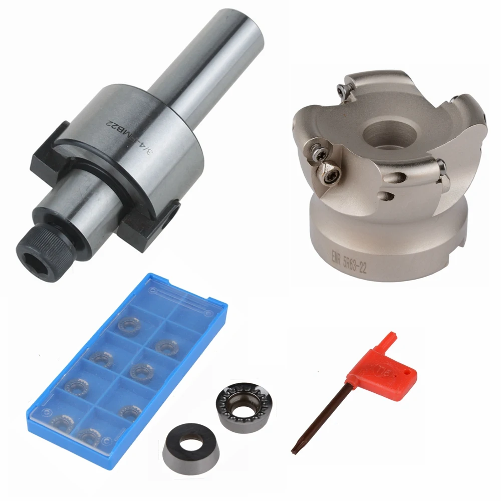 

1pc 3/4 FMB22 Arbor Straight Shank Arbor + EMR 5R 50-22 Face Mill Cutter +10pcs RDMT1003 Carbide Inserts For Milling Tool