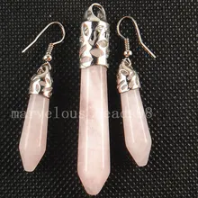 Красивые 1 комплект розовый кристалл шестиугольные Рейки чакра кулон и серьги MC3110