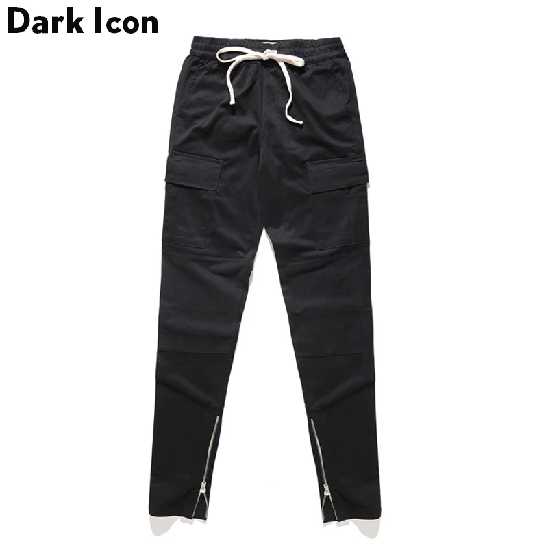 

DARK ICON Elastic Waist Drawstring Regular Camouflage Pants Leg Opening Zipper Men's Pants Full Length