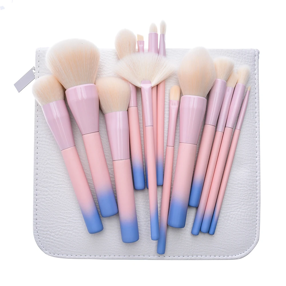 

14pcs Gradient Color Makeup Brush Professional Makeup Brushes Set Cosmetic Brush Set with Leather Bag Pink