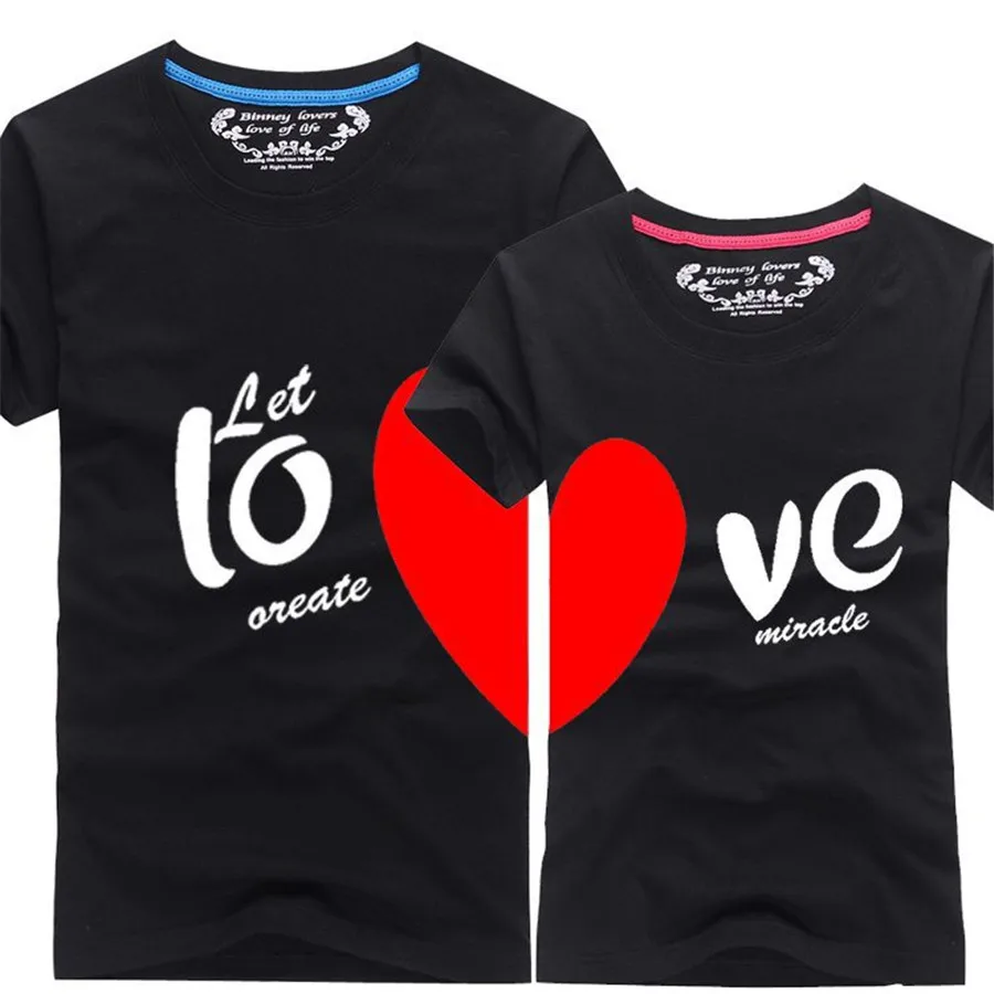 Fashion Matching Couple Clothes Heart LOVE Print T-Shirt Women Men Cotton Short Sleeve Couple T Shirt For Lovers Custom