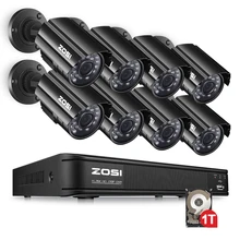 ZOSI HD 8CH CCTV System 8 Channel 1080N DVR 8PCS 1.0MP Bullet Outdoor Home Video Camera System Surveillance Kits 1TB Hard Disk