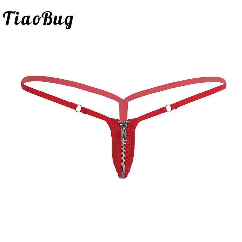 

TiaoBug Sexy Women Straps G-string Lingerie Stretchy Nylon G-string Bikini Underwear Open Butt Front Zipper Low-waist Underpants