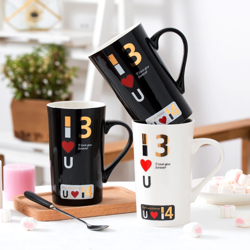 

Ceramic couple cup with cover spoon to cup 1314 mug simple household water cup large capacity coffee cup