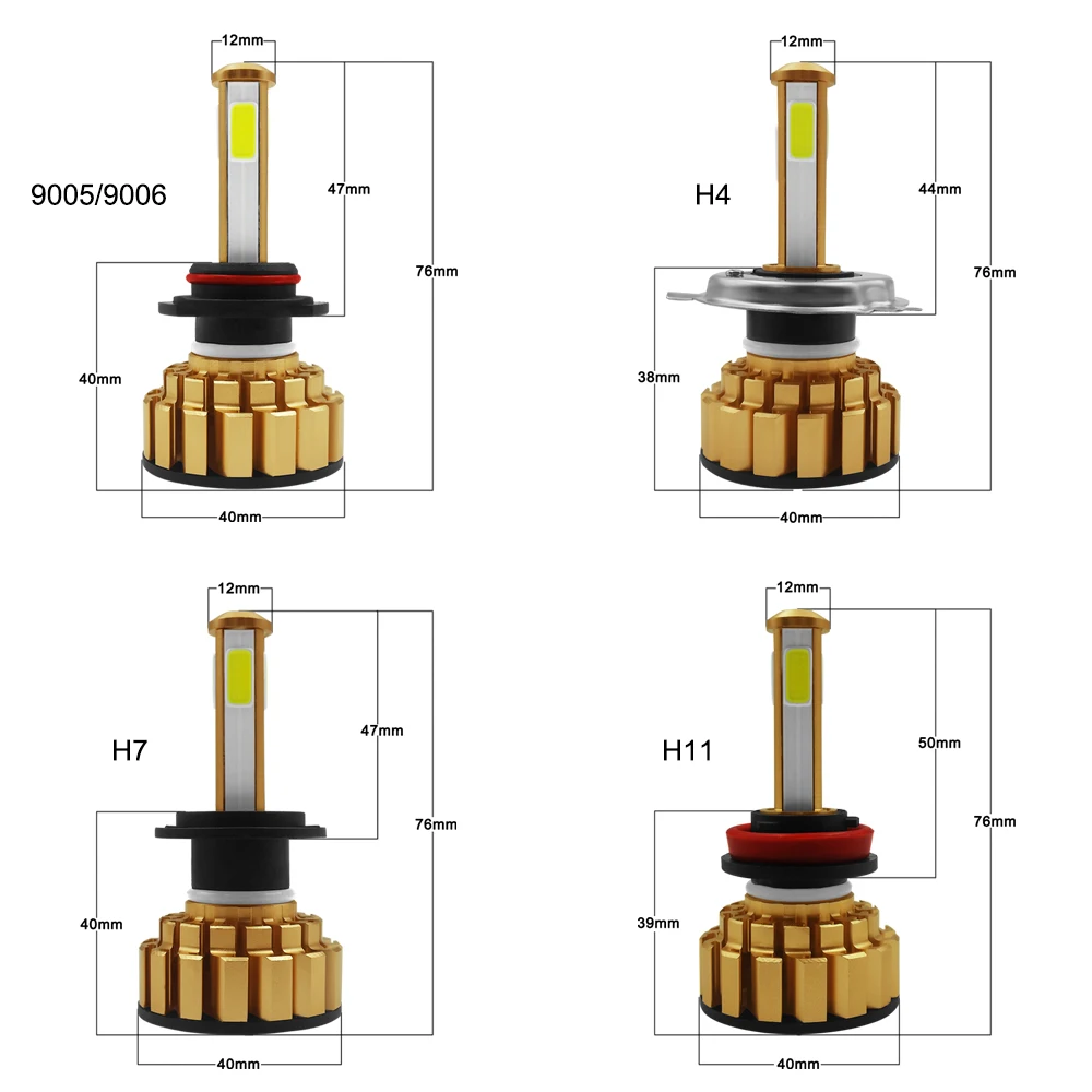 Roadsun головной светильник светодиодный лампы H4 HB2 H11 H8 H9 9005 9006 HB4 4 стороны H7 светодиодный светильник для авто 6000 К 80 Вт 8000LM Свет автомобиля COB помощи при парковке