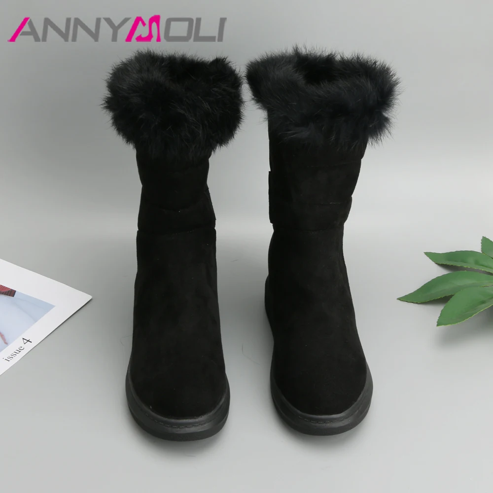ANNYMOLI/женские зимние сапоги до середины икры на платформе со скрытым каблуком