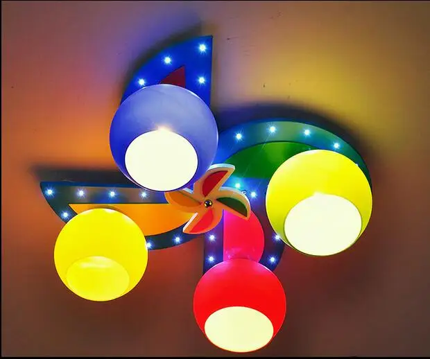 

New Color Windmill LED Ceiling Light Wood Lamp Glass Lighting Kid Child Bedroom Fairyland