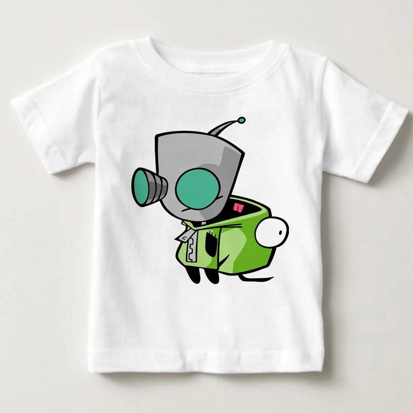 

2018 Pure cotton white kids shirt Invader Zim kids shirt Aliens invade the earth boy t-shirt Funny aliens summer Short sleeve MJ