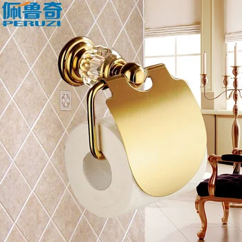 

bathroom luxury crystal gold plated paper towel rack hardware accessories European toilet rack tissue box freeshipping