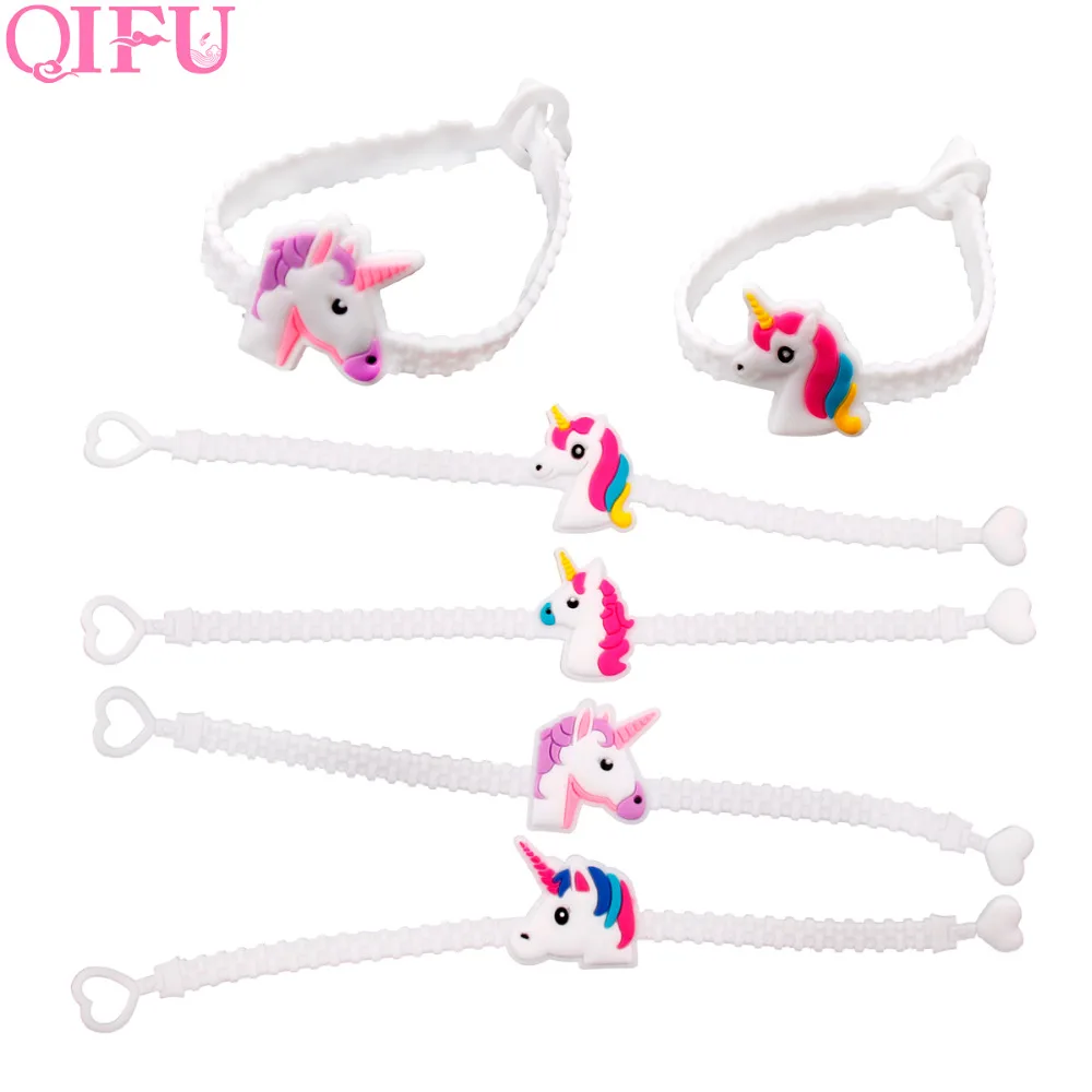 QIFU 12 шт. вечерние резиновые браслеты с единорогом, украшения для дня рождения, Детские сувениры, вечерние браслеты с единорогом