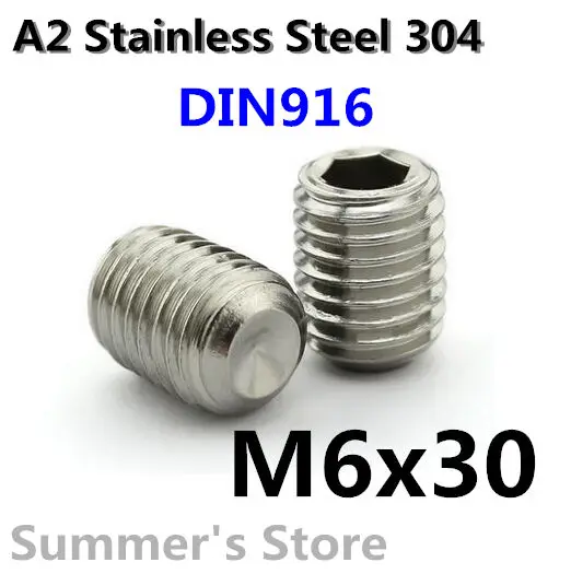20pcs/lot DIN916 M6*30mm Stainless Steel screws M6 Grub Screws M6 Hex