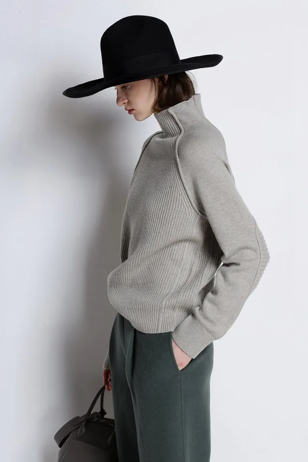 Женский кашемировый пуловер с высоким воротником и длинным рукавом, свободный повседневный свитер