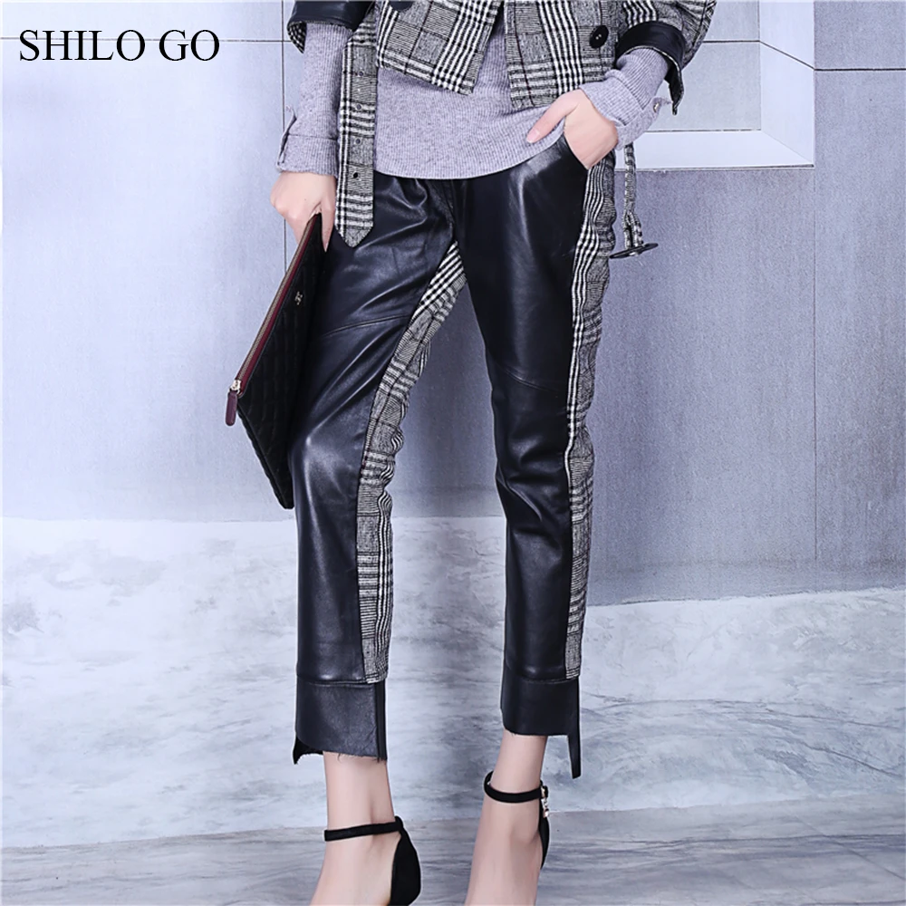 Женские кожаные брюки SHILO GO весенние модные из натуральной овчины с высокой
