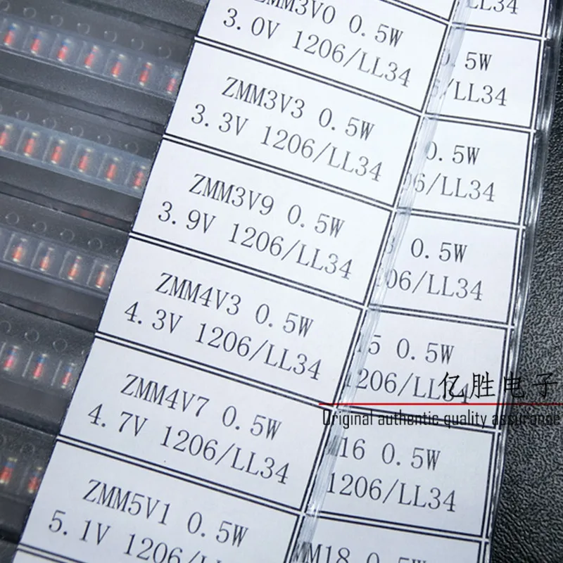 26 видов, 50 шт в наборе, обычно используется SMD 1206 LL34 0,5 W 2,4 V-30 V стабилитроны кабельные наконечники в наборе для Ассорти книга с образцами инструмент деталь аксессуары