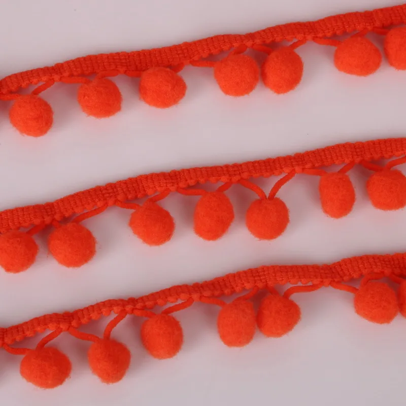 5 ярдов/партия кружевная лента с помпонами 10 мм жемчужные помпоны лента с бахромой для шитья вязаная кружевная ткань для рукоделия аксессуары для рукоделия - Цвет: Orange Red