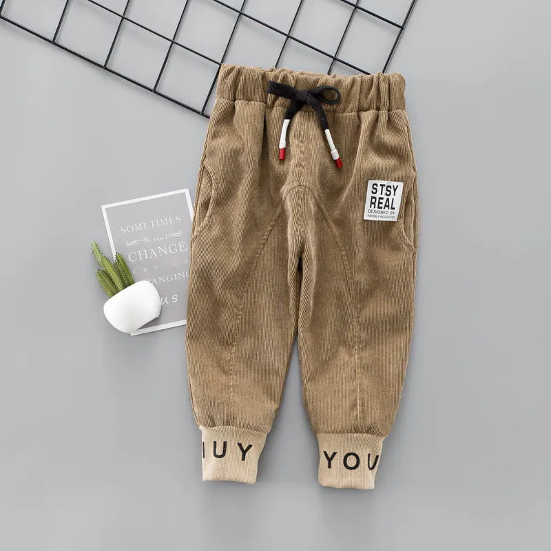 Г., весенне-осенние длинные брюки с буквенным принтом для маленьких мальчиков детские вельветовые повседневные штаны - Цвет: Коричневый