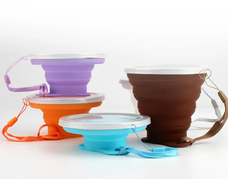 Folding Cup 270ml Outdoor Folding Coffee Cup Travel Mini Coffee Cups With LanyardLid Retractable Travel  Portable Gargle Cup (2)