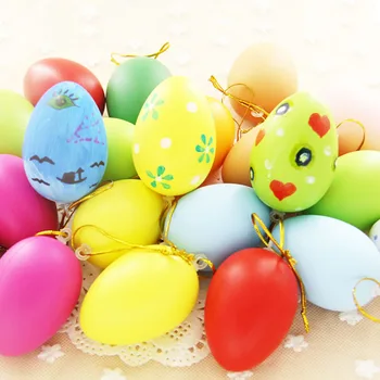 

12PCS Children Painting Egg Toy With Rope Plastic Hanging Easter Arts Crafts DIY Toys Graffiti Fun Gadgets Kid Colored eggs shel