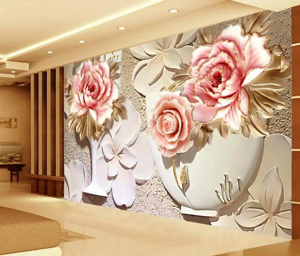 Ukiran Kayu Lotus Mural Tv Latar Belakang 3d Wallpaper Bunga 3d