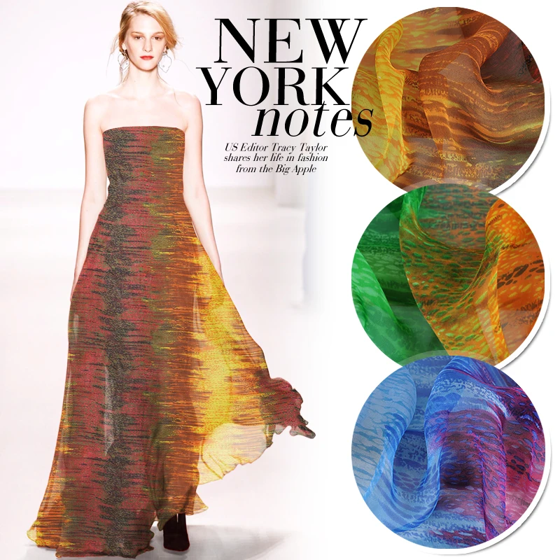 

SC127 100% Silk Chiffon/ Bohemian Iridescent Lines/ Silk Fabric Mulberry Silk Thin/ Width 1.42yd Thickness 6mm
