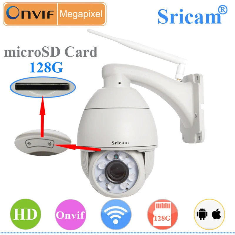 Sricam SP008 1080P Outdoor IP Camera 5X Optical Zoom Waterproof Wifi Cam Alarm Push 2-Way Audio Wir