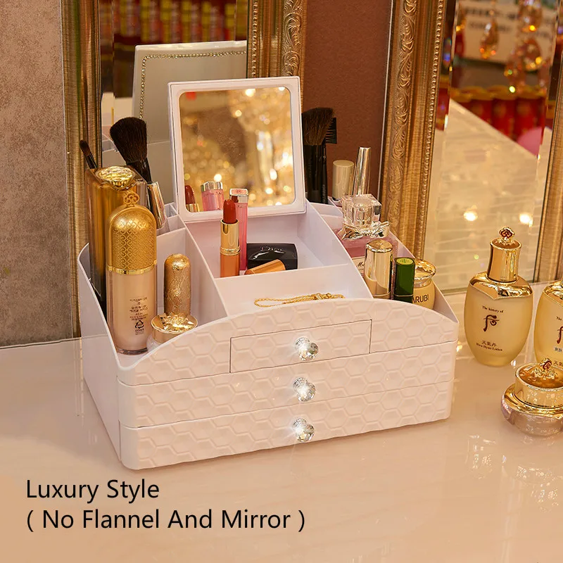 Многослойный ящик для хранения косметики с зеркалом большой туалетный столик Пластиковые Креативные ювелирные инструменты органайзер для макияжа Ограниченная серия - Цвет: Luxury style