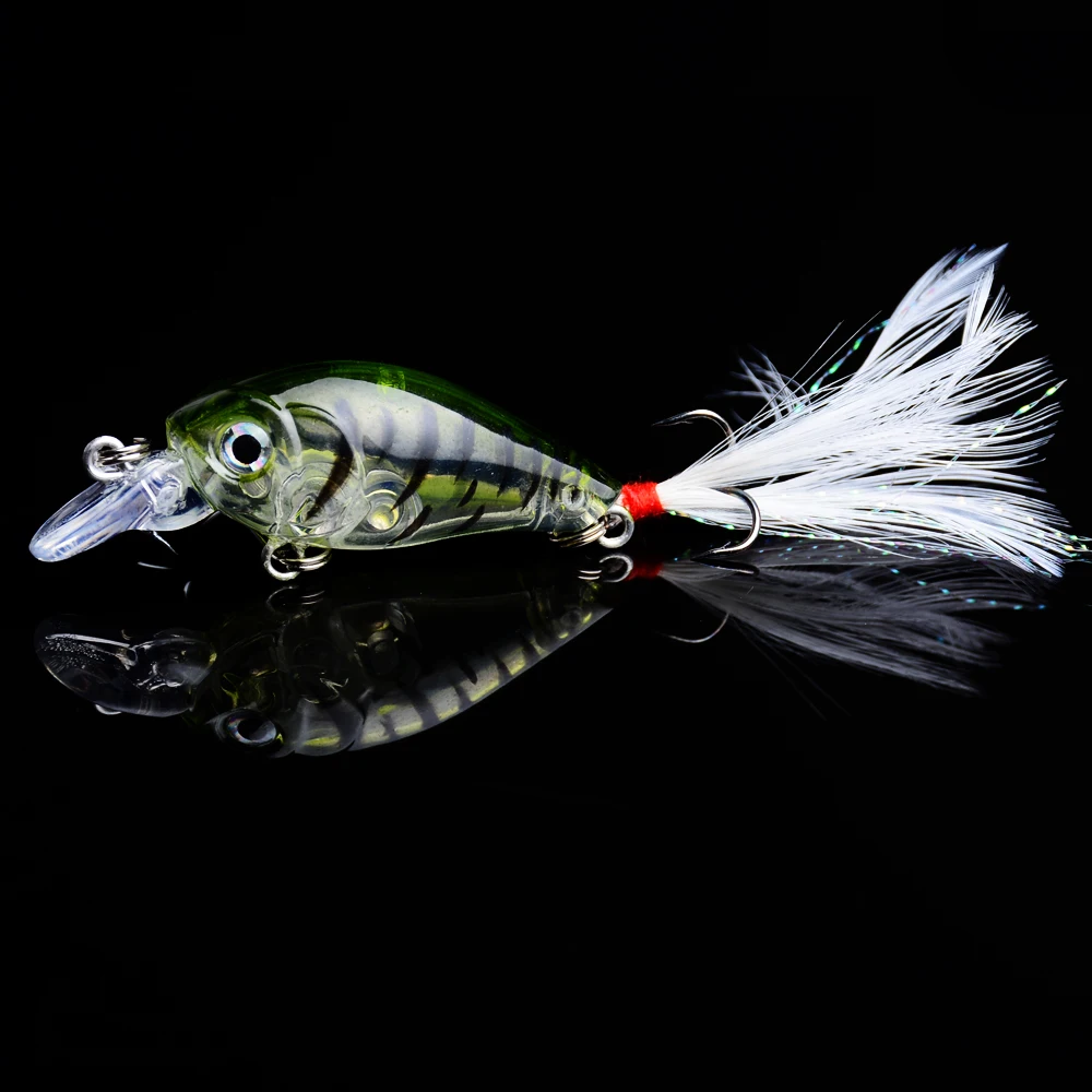 

YUZI 4.5cm 4g Fishing Wobblers with Feather Mini Crankbait Fishing Lure Crank Bait Hard Plastic Artificial Fishing Lures