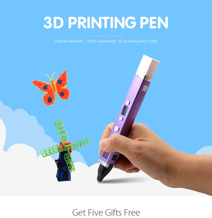 Myriwell 3D ручка USB разъем 5V 2A творческая ручка 3D граффити ручка лучший подарок детям 3 поколение 3d печатная ручка