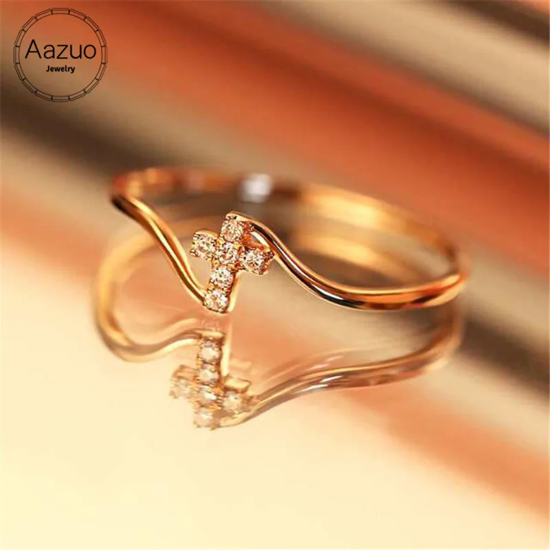 

Aazuo Real Diamonds 18K Rose Gold Mirco Paved MIni Cross Irregular Line Ring for Woman Charm Jewelry Fashion Love Gift tiny