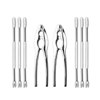 

8PCS Forks Crackers Seafood Shellfish Lobster And Crab Nutcracker Pliers Tools Set Kitchen Picnic Free Steel Cutlery Sets