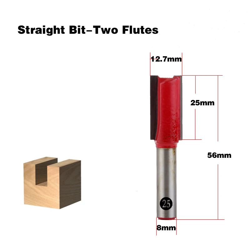1 шт. 8 мм хвостовик древесины маршрутизатор бит прямой Концевая фреза триммер очистка заподлицо отделка угловая круглая бухта коробка биты инструменты фреза - Длина режущей кромки: 25NO