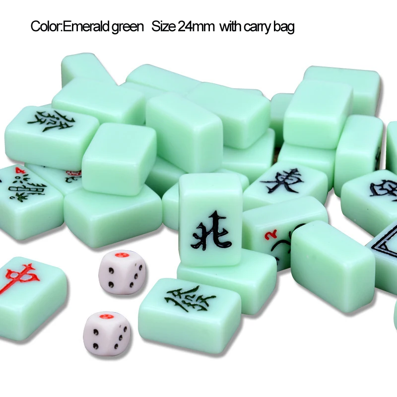 Твердый Меламиновый материал маленький 22# или 24# Китайский маджонг плитки прекрасный мини портативный путешествия Mah-Jong с сумкой для переноски - Цвет: Emerald green 24mm