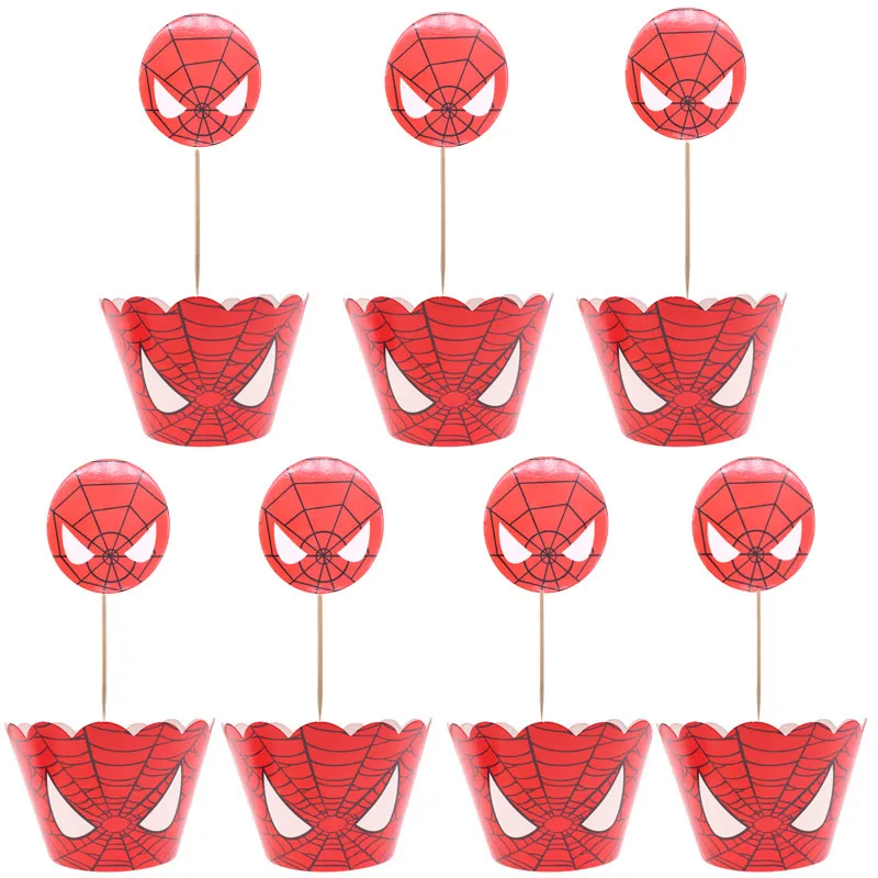 

12pcs/lot Cartoon Spiderman cupcake topper Cake Banner Topper Happy Birthday Wedding party Decorations Kids Favor Girl