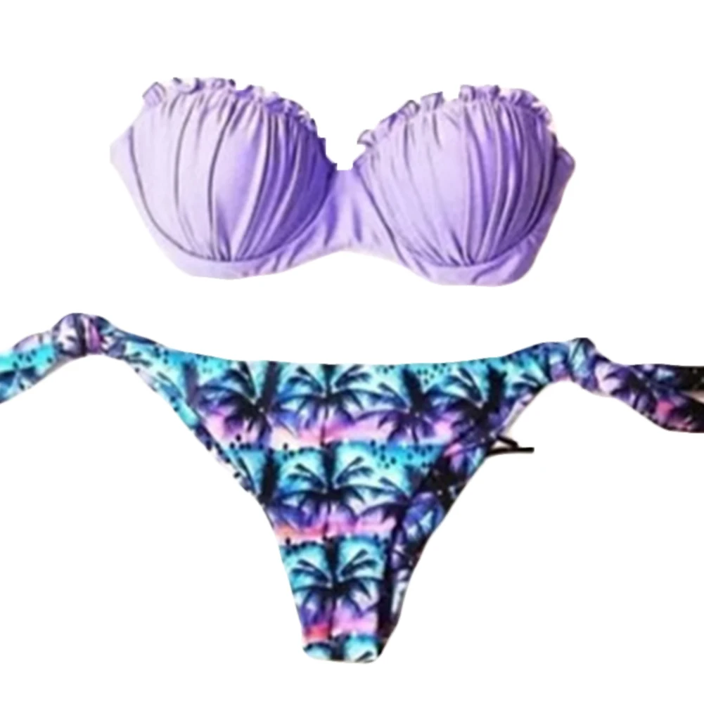 

HOT Women Summer Beach Swimwear Bikini Set Push-up Padded Bra Printed Swimsuit