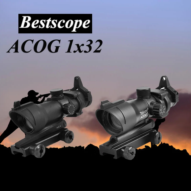 preço 1X32 Trijicon ACOG Red Dot Mira Óptica Rifle Escopos ACOG Red Dot Scope Caça Scopes Com 20mm rail para Airsoft Arma