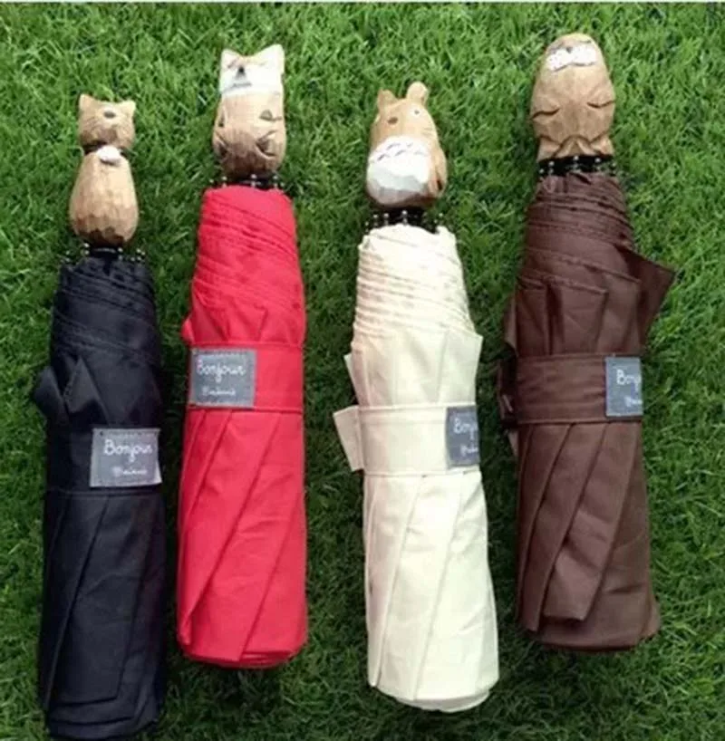 Doll folding sunny umbrella chinchillas animal wood handle umbrellain