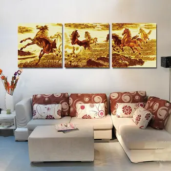 

painting special offer digital painting three hand-painted landscape painting Tryptich spell DIY 50*150 galloping horse