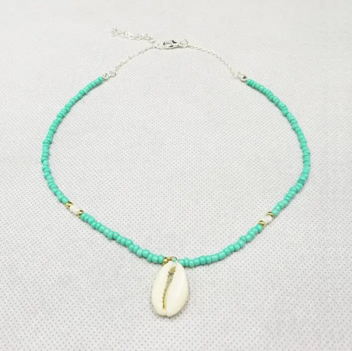PICKYZ Boho, зеленое ожерелье-чокер с бусинами, с подвеской в виде раковины, короткий чокер, воротник, модное золотое ожерелье на цепочке для женщин, ювелирное изделие - Окраска металла: Silver