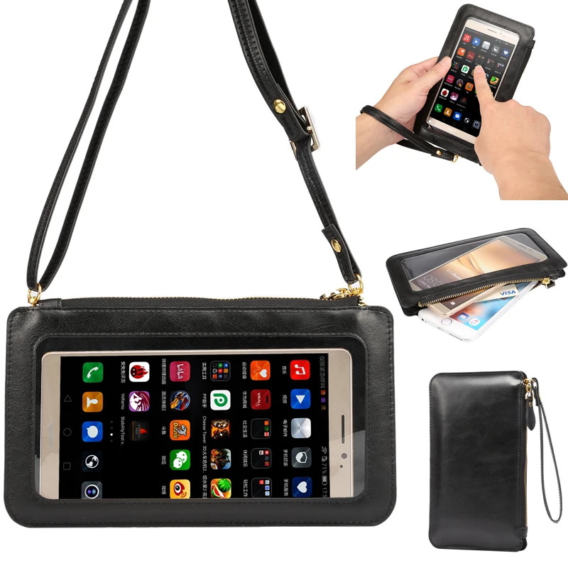 

6.3" Clear Touch Screen Crossbody Shoulder Bag Strap Phone Wallet Case PU Leather Cover for Xiaomi 9 Redmi 6X Note 6 5 Note3 Max