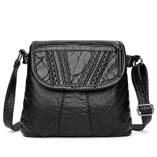 Annmouler, 5 цветов, женская сумка на плечо из искусственной кожи, сумка через плечо, мягкая, мытая кожа, маленькая сумка, двойная молния, женские сумки - Цвет: Black